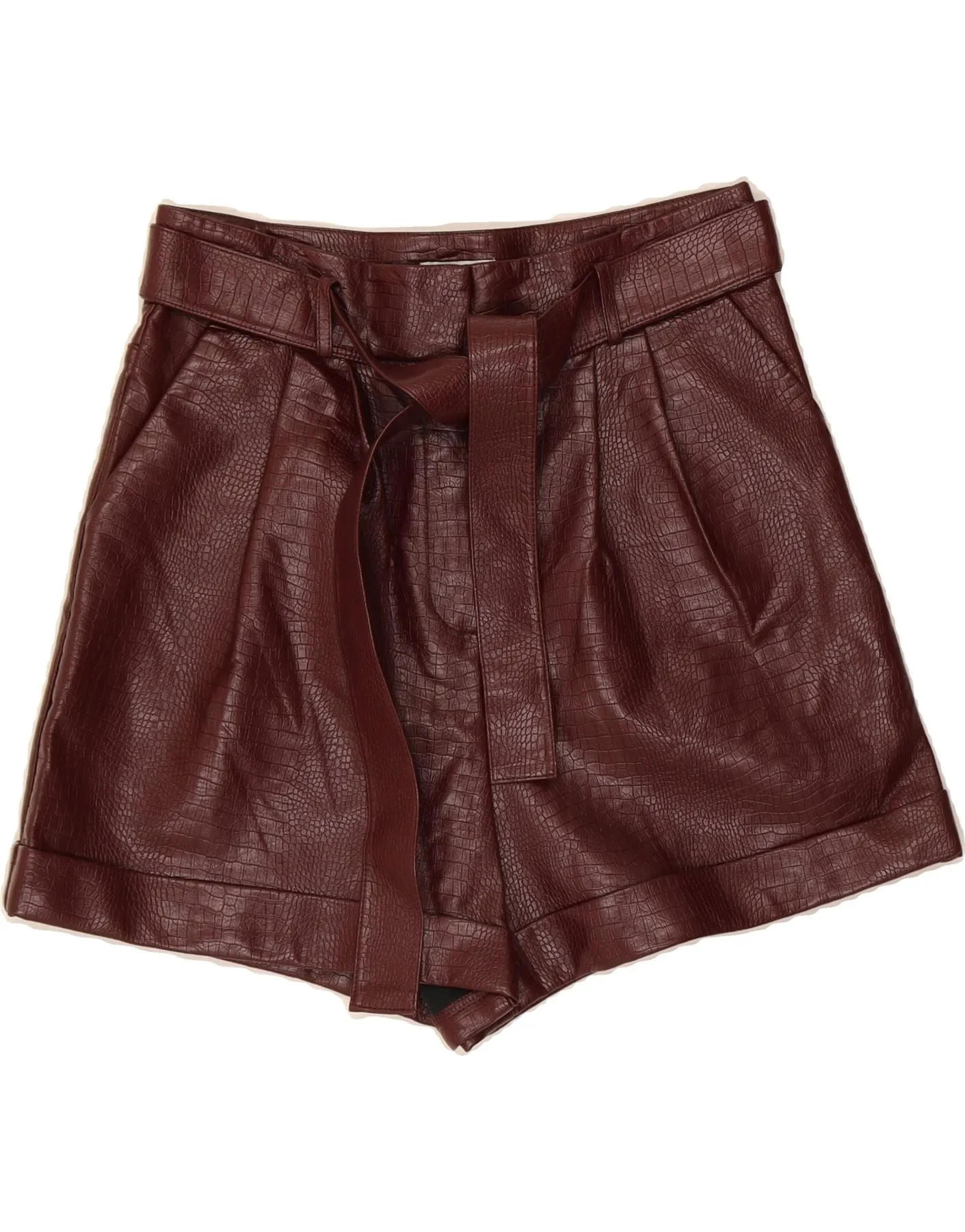 Lakeside Relaxation Modern Fit TOPSHOP Womens Faux Leather Shorts UK 14 Large W32 Brown Animal Print