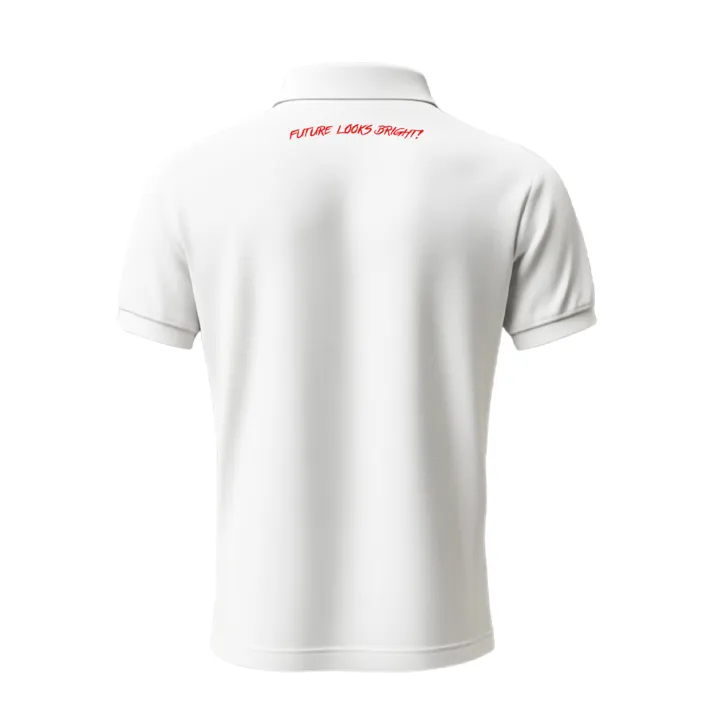 Relaxed Comfort Future Looks Bright Lion Shield Premium White and Gold Polo Shirt (Classic Fit)