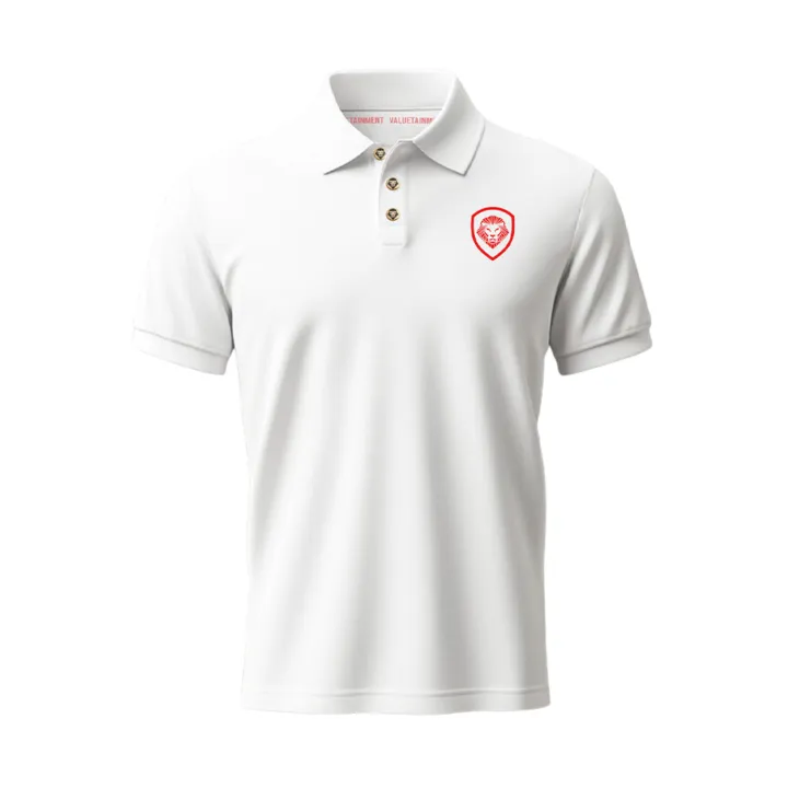 Sweat Resistant Lining Future Looks Bright Lion Shield Premium White and Gold Polo Shirt (Classic Fit)