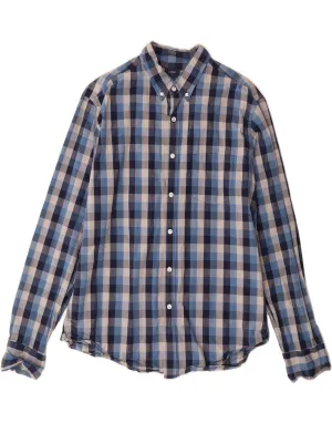 J. CREW Mens Shirt Large Navy Blue Check Cotton Tailored Silhouette