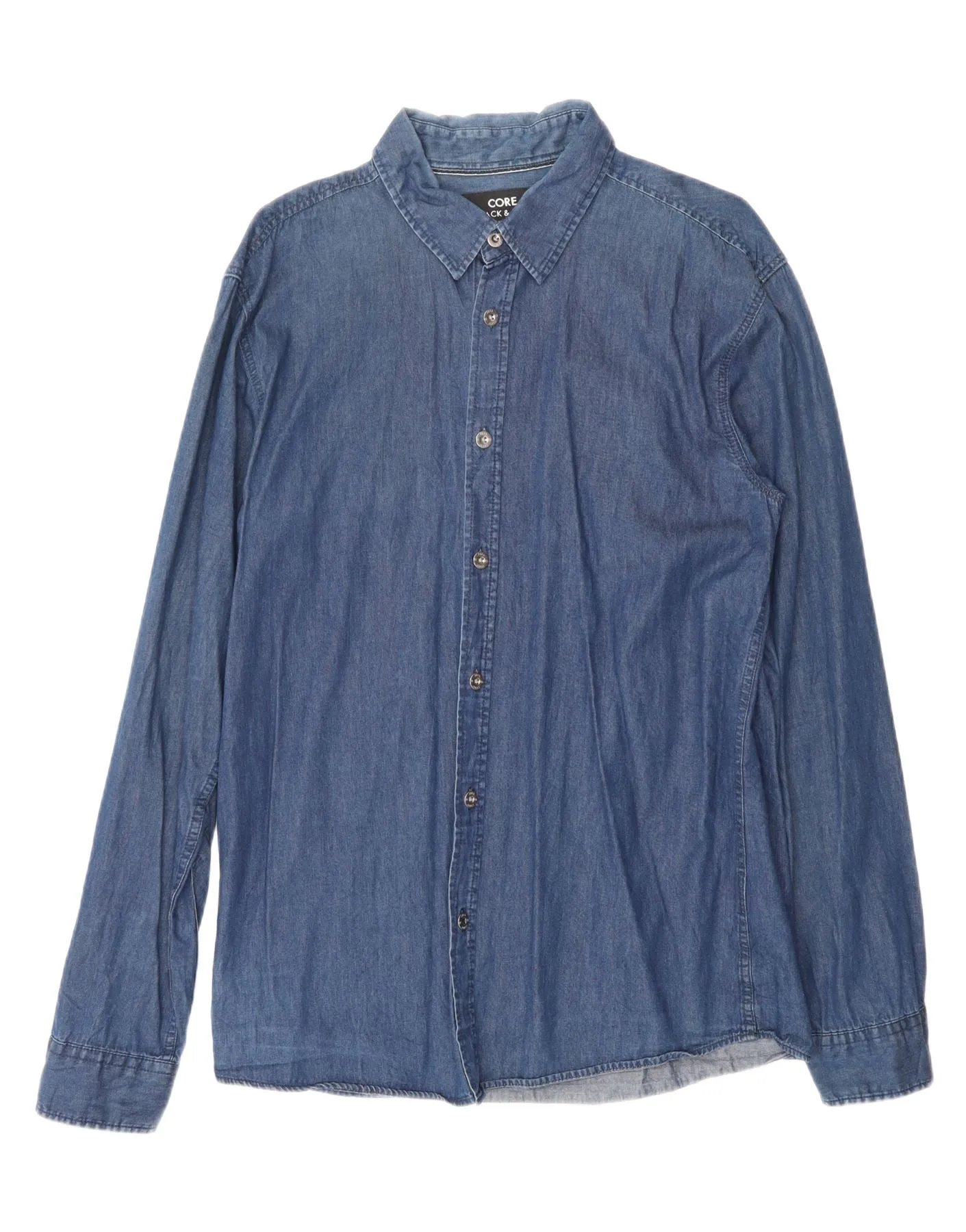 JACK & JONES Mens Denim Shirt Large Blue Cotton Organic Cotton