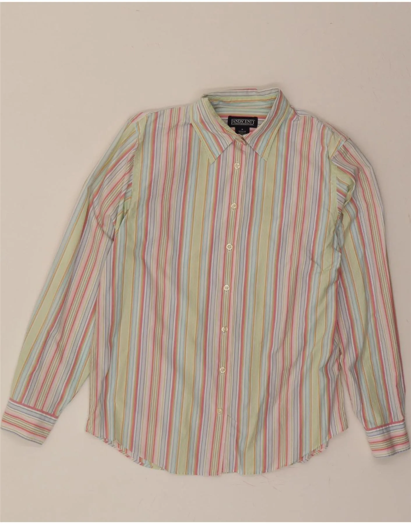 Wrinkle-Free Hypoallergenic Lining LANDS END Womens Shirt US 8 Medium Multicoloured Striped Cotton
