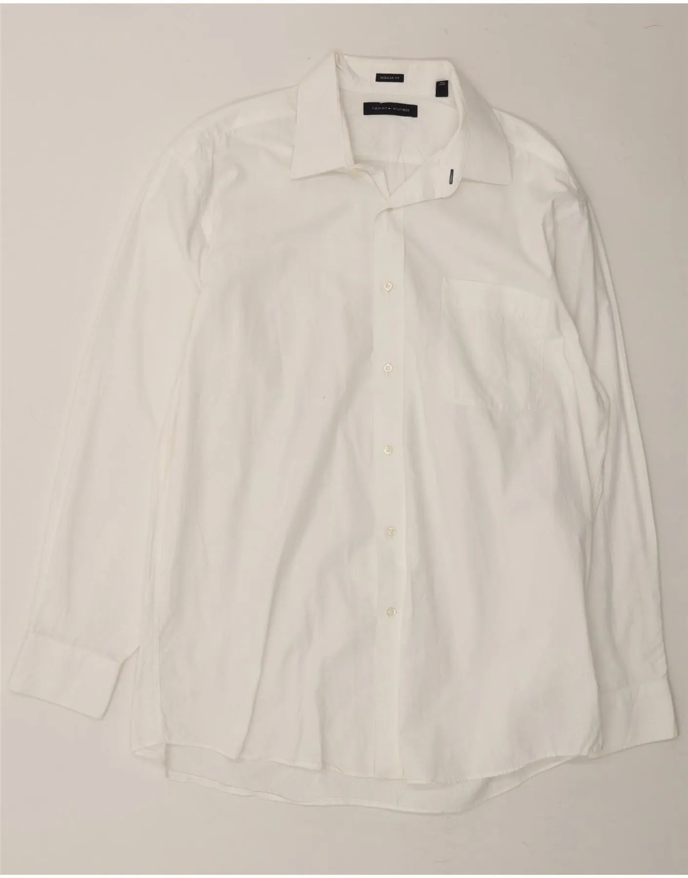 TOMMY HILFIGER Mens Regular Fit Shirt Size 16 1/2 Large White Cotton Asymmetrical Cut Fitted Shape