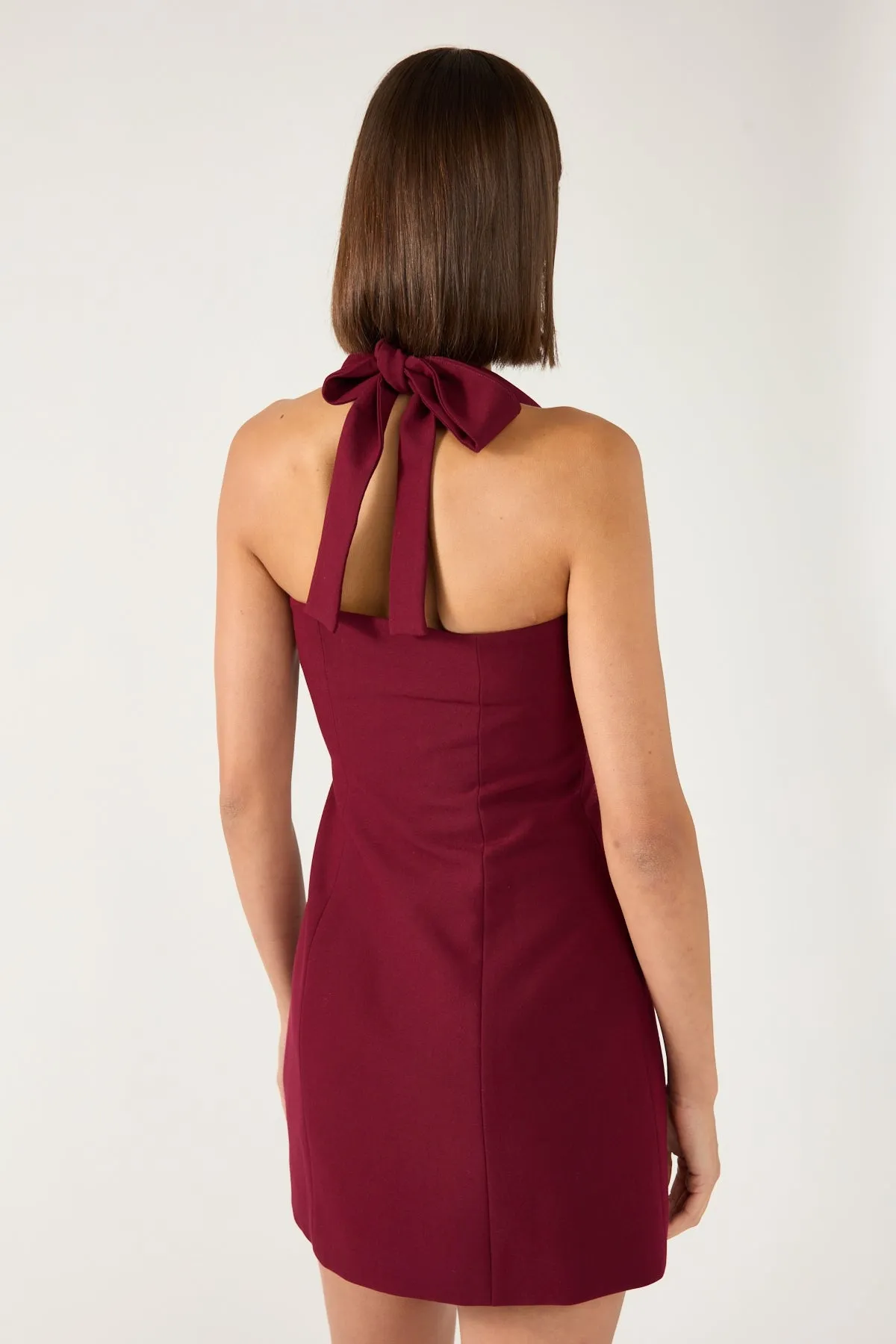 Warm Perfect Stranger Halter Suiting Vest Mini Dress Burgundy