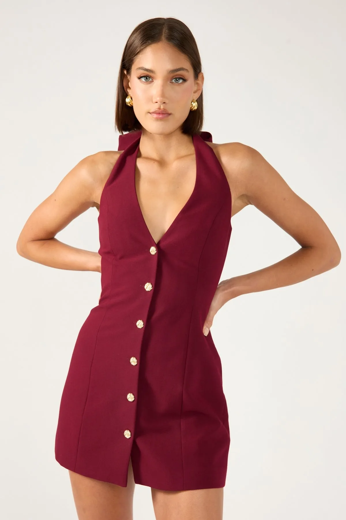 High Strength Stitching slice Perfect Stranger Halter Suiting Vest Mini Dress Burgundy