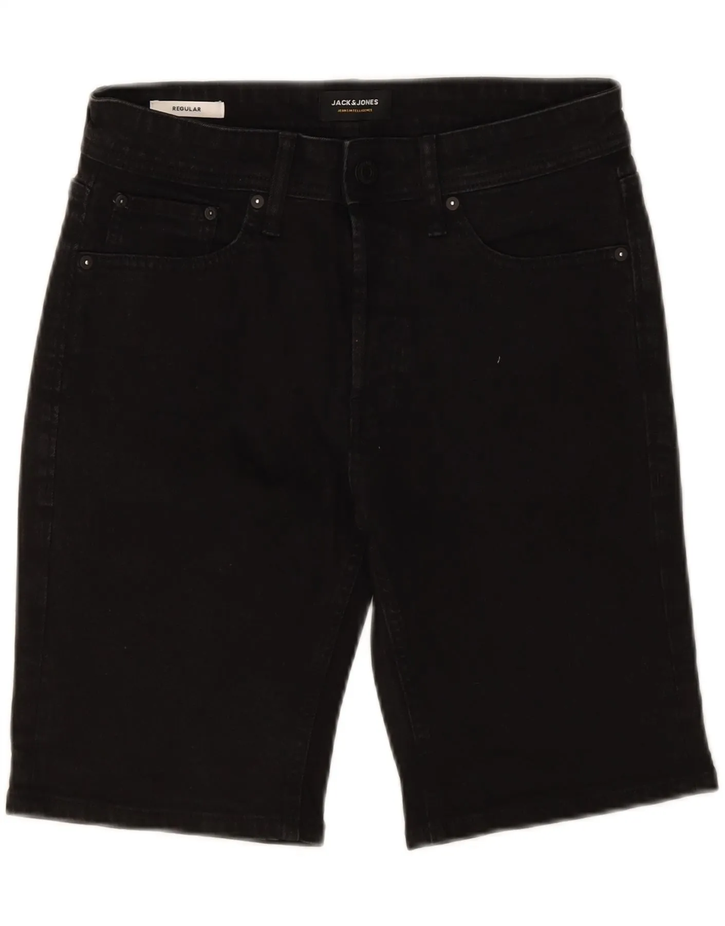 JACK & JONES Mens Regular Fit Denim Shorts Small W29 Black Cotton Easy Fit