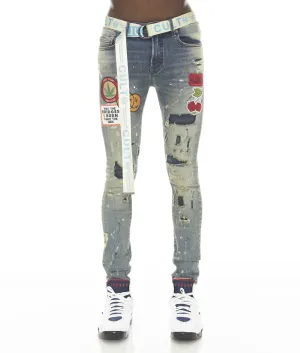 Fashion Lover Youth Style Smooth PUNK SUPER SKINNY STRETCH w/BEET RED BELT IN PRIMO
