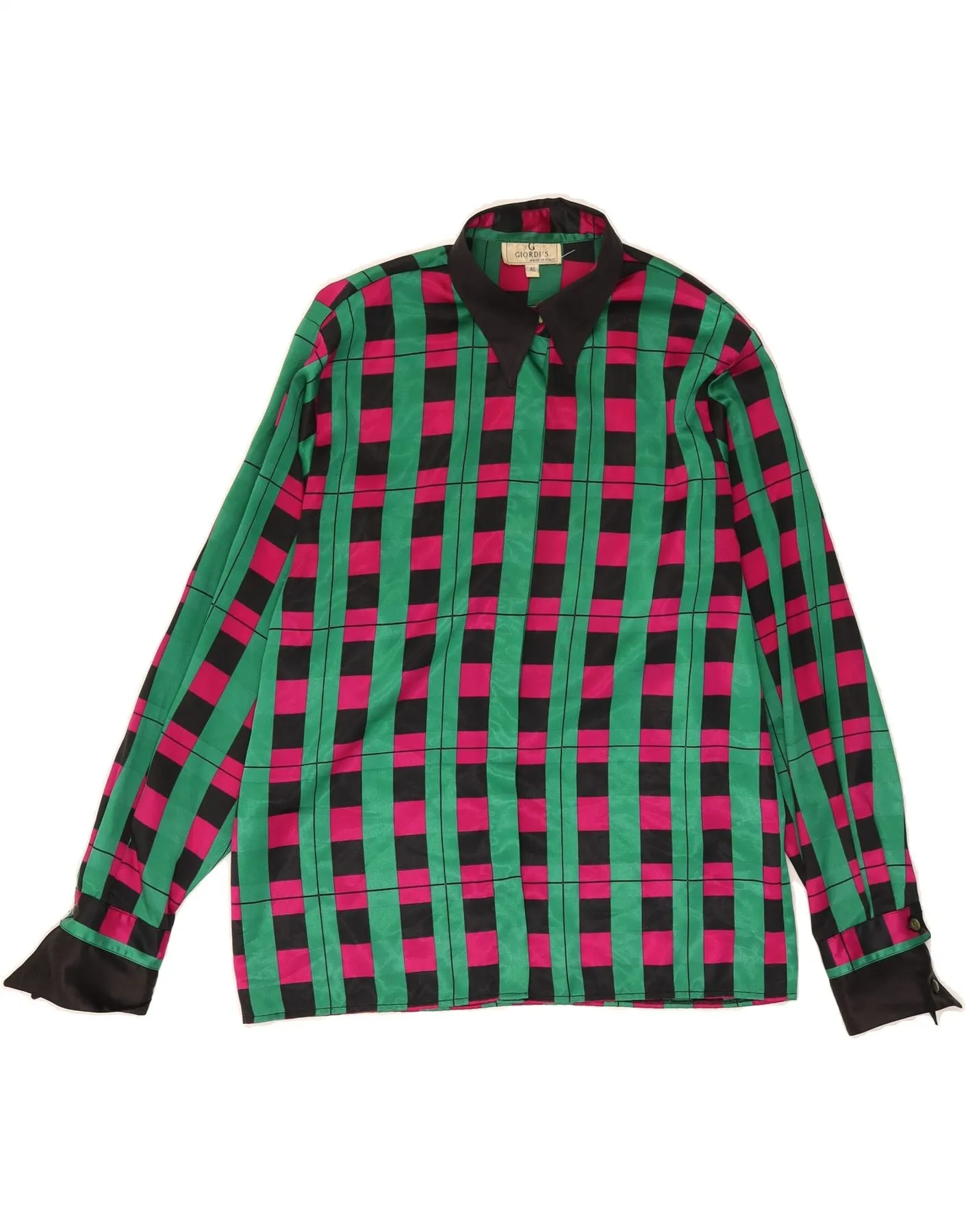 GIORDI'S Womens Shirt Blouse IT 46 Large Green Check Polyester Urban Edge Compact Packing