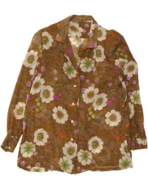 Travel-friendly VINTAGE Womens Shirt Blouse UK 14 Large Brown Floral