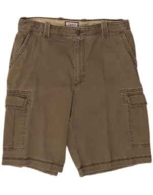 IZOD Mens Cargo Shorts Small W34 Khaki Cotton Freestyle Fit StretchWaistband