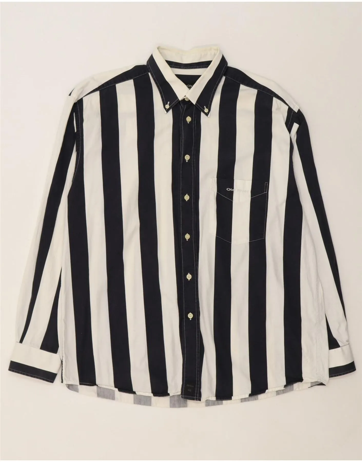 OLD RIVER Mens Shirt XL White Striped Streamlined Design