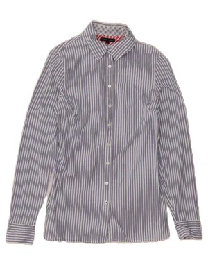 Customizable Option Zip Front TOMMY HILFIGER Womens Shirt US 6 Medium Blue Pinstripe Cotton