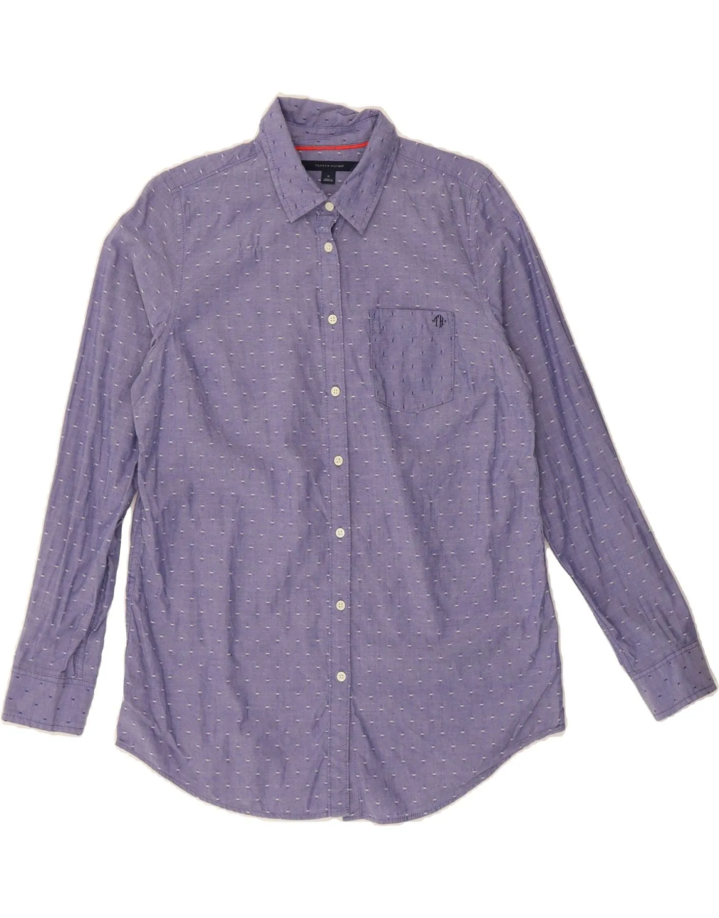 Adjustable Cuffs TOMMY HILFIGER Womens Shirt UK 14 Medium Blue Spotted Cotton