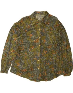 VINTAGE Womens Shirt Blouse UK 16 Large Khaki Floral Polyacrylic Limited Edition