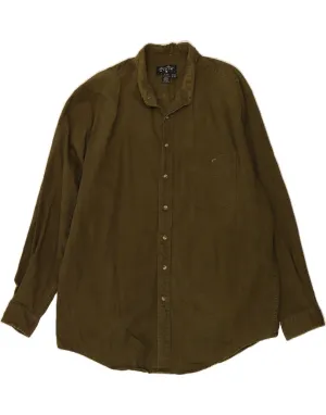 EDDIE BAUER Mens Denim Shirt XL Khaki Cotton Abrasion resistant Cuffed hem