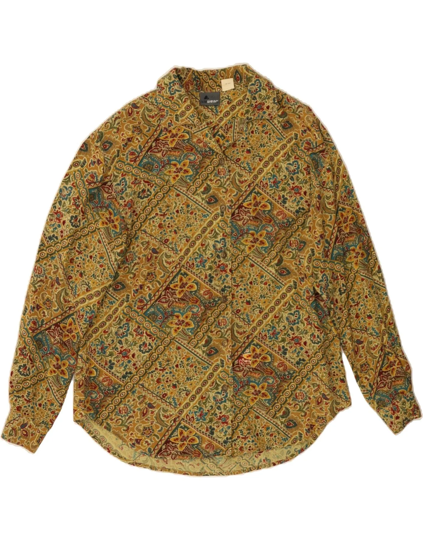 Athletic Cut Rooftop Bar VINTAGE Womens Shirt UK 10 Small Yellow Floral Cotton
