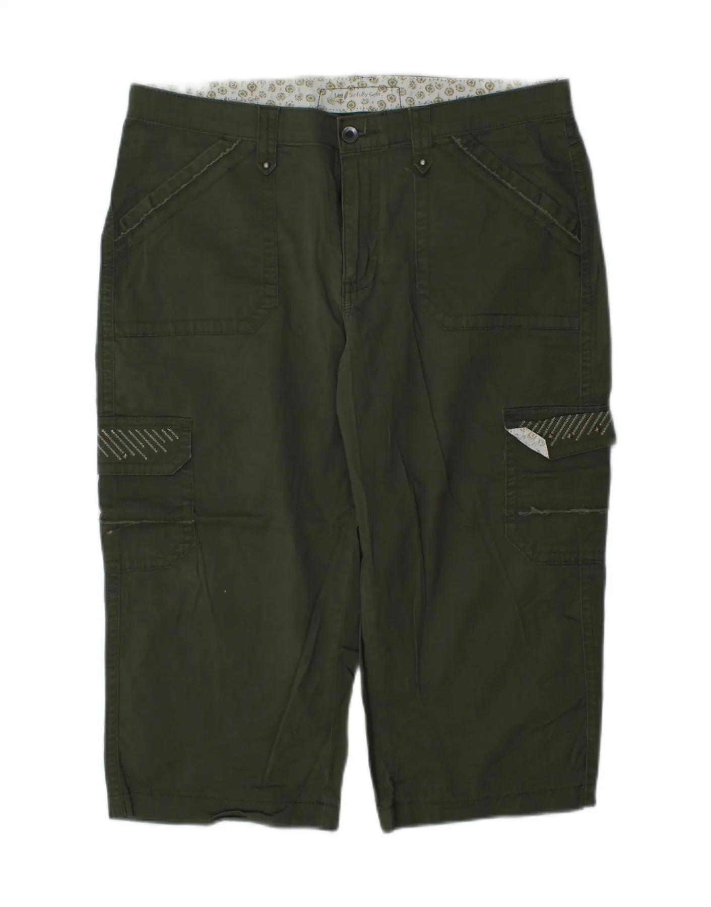 LEE Womens Cargo Bermuda Shorts US 16 2XL W36  Green Cotton Stylish Appearance Non Iron