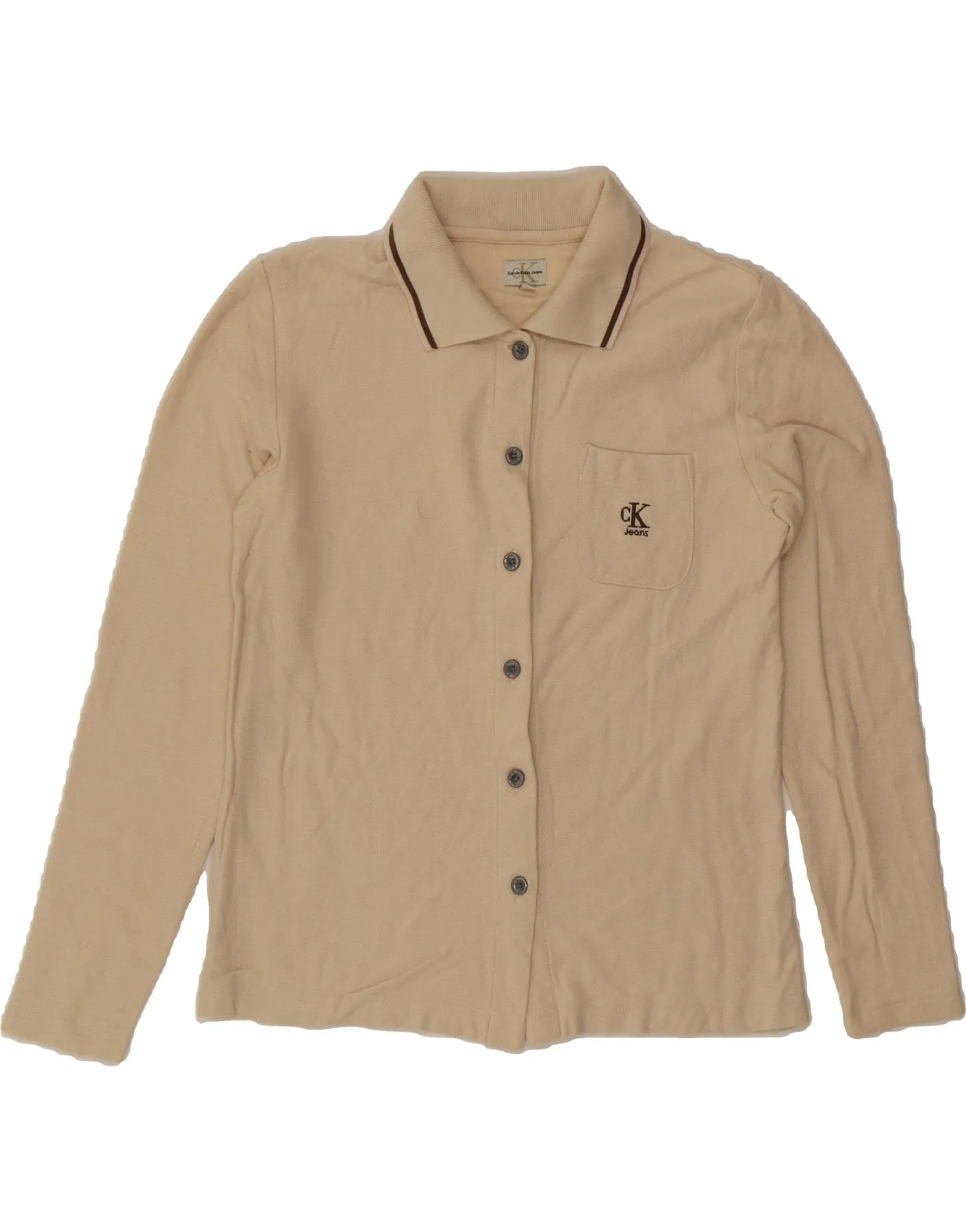 Subtle Print CALVIN KLEIN Womens Shirt UK 10 Small Beige