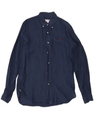 U.S. POLO ASSN. Mens Regular Fit Shirt Large Navy Blue Linen Non Iron Fabric