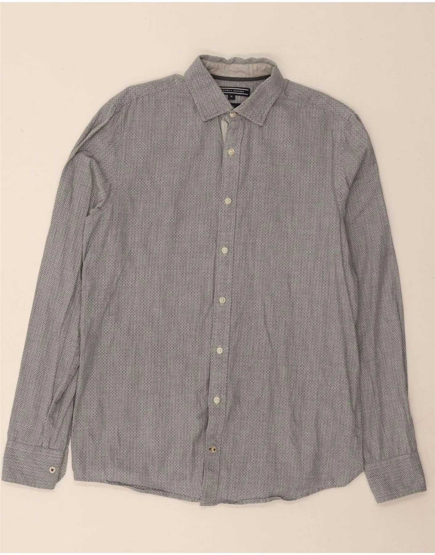 elegant design TOMMY HILFIGER Mens Regular Fit Shirt Medium Grey Geometric Cotton