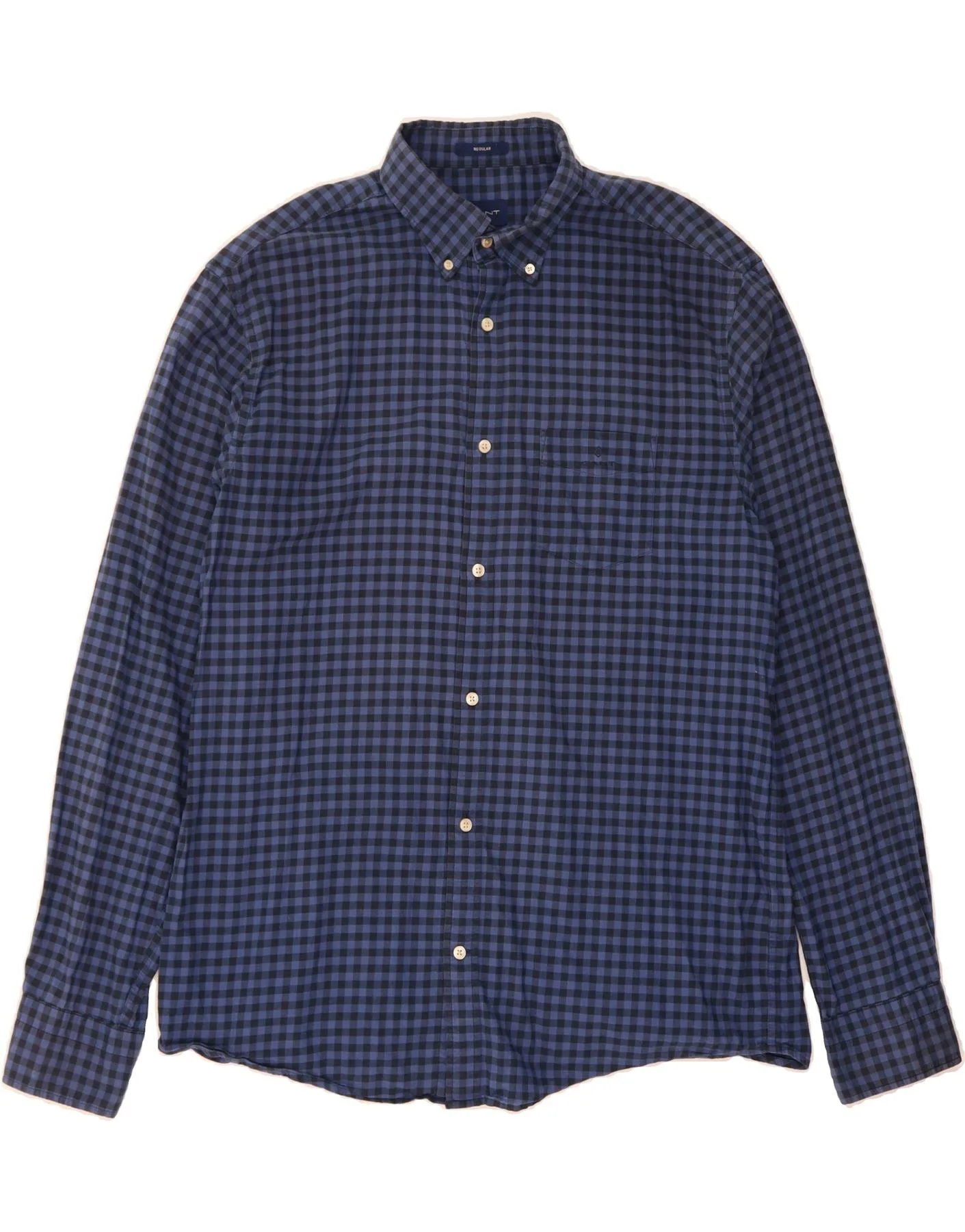 GANT Mens Shirt Size 17 1/2 43/44 XL Navy Blue Gingham Cotton On-The-Go Style Odor Control Fabric