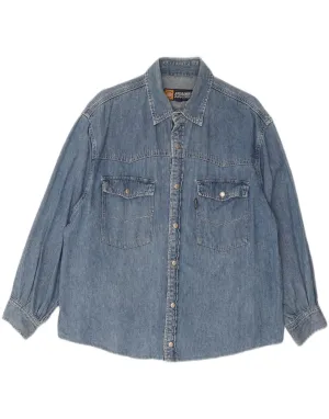 BROADWAY Mens Denim Shirt Large Blue Cotton No Chafe Edging Denim Blend