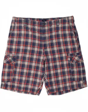 IZOD Mens Cargo Shorts W42 2XL Navy Blue Check Cotton Stretch Wear Cozy Look
