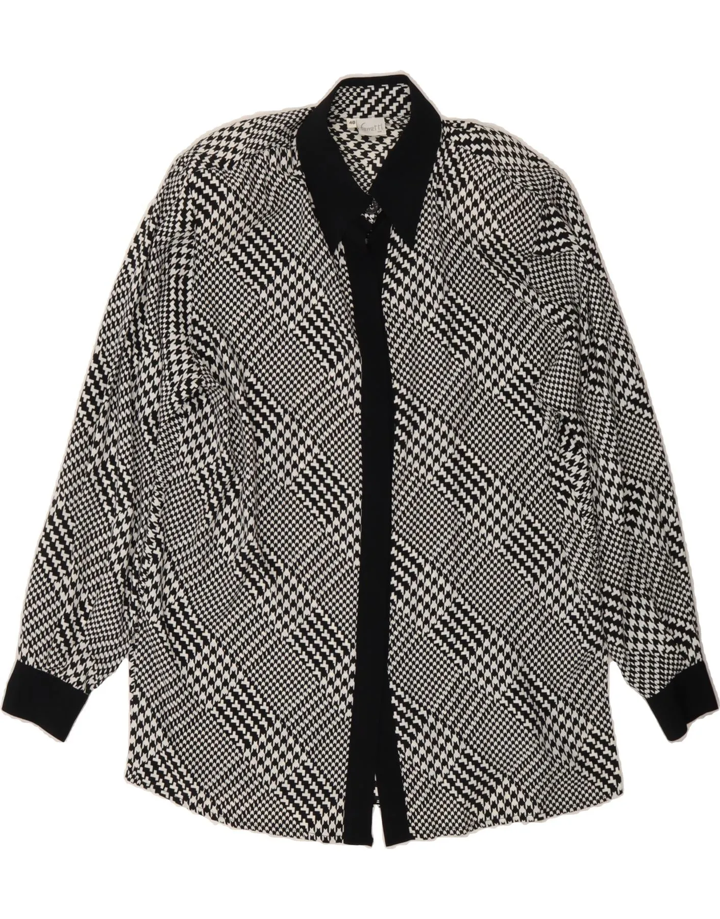 Layered Collar Earthy Palette FERRETTI Womens Shirt Blouse IT 48 XL Black Houndstooth Acetate