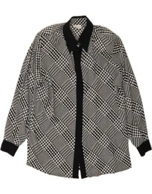 Layered Collar Earthy Palette FERRETTI Womens Shirt Blouse IT 48 XL Black Houndstooth Acetate