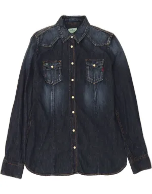 Urban Trend Hooded Neckline REPLAY Womens Denim Shirt UK 12 Medium Navy Blue Cotton