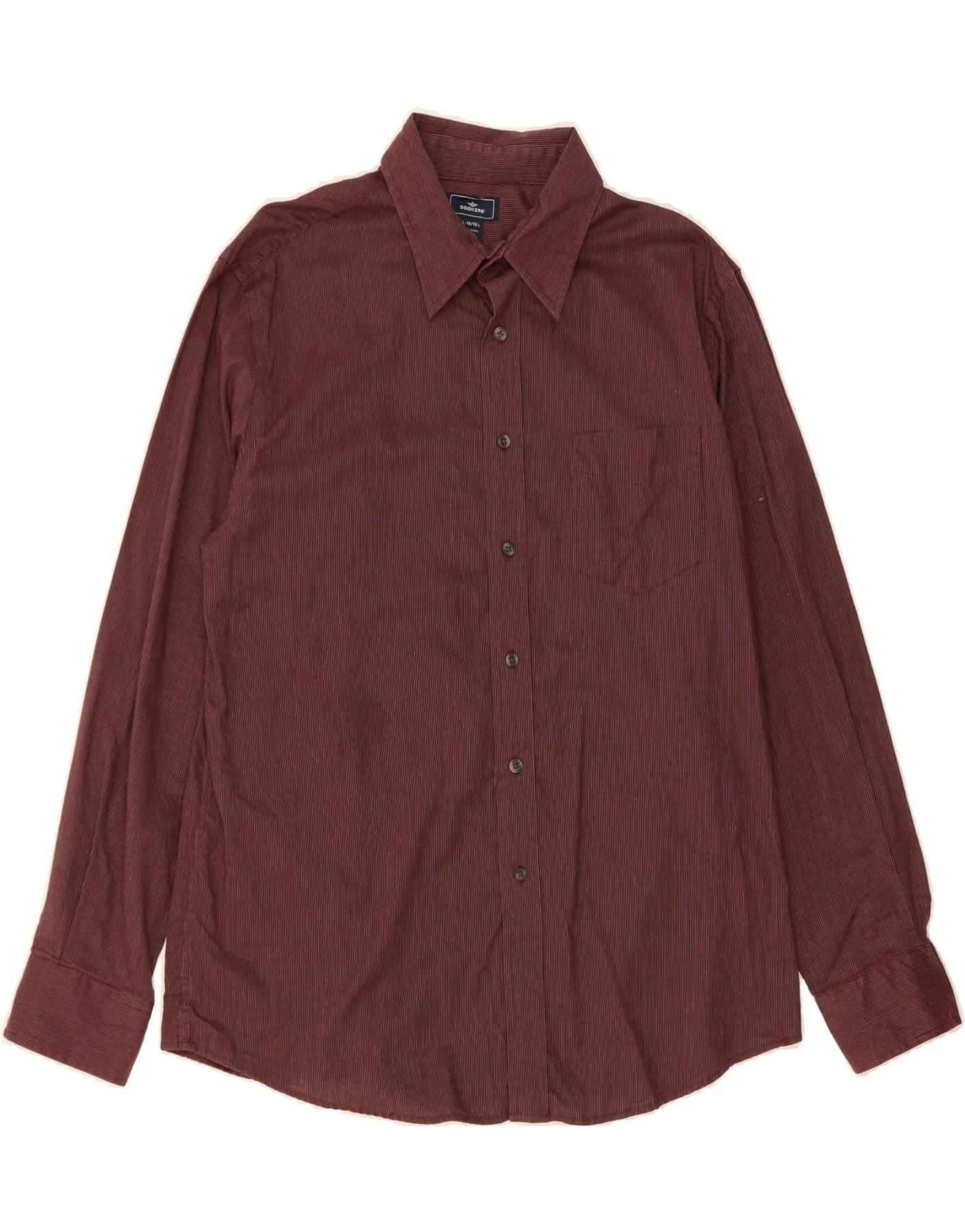 DOCKERS Mens Shirt Size 16 1/2 Large Maroon Pinstripe Cotton Inner Layer