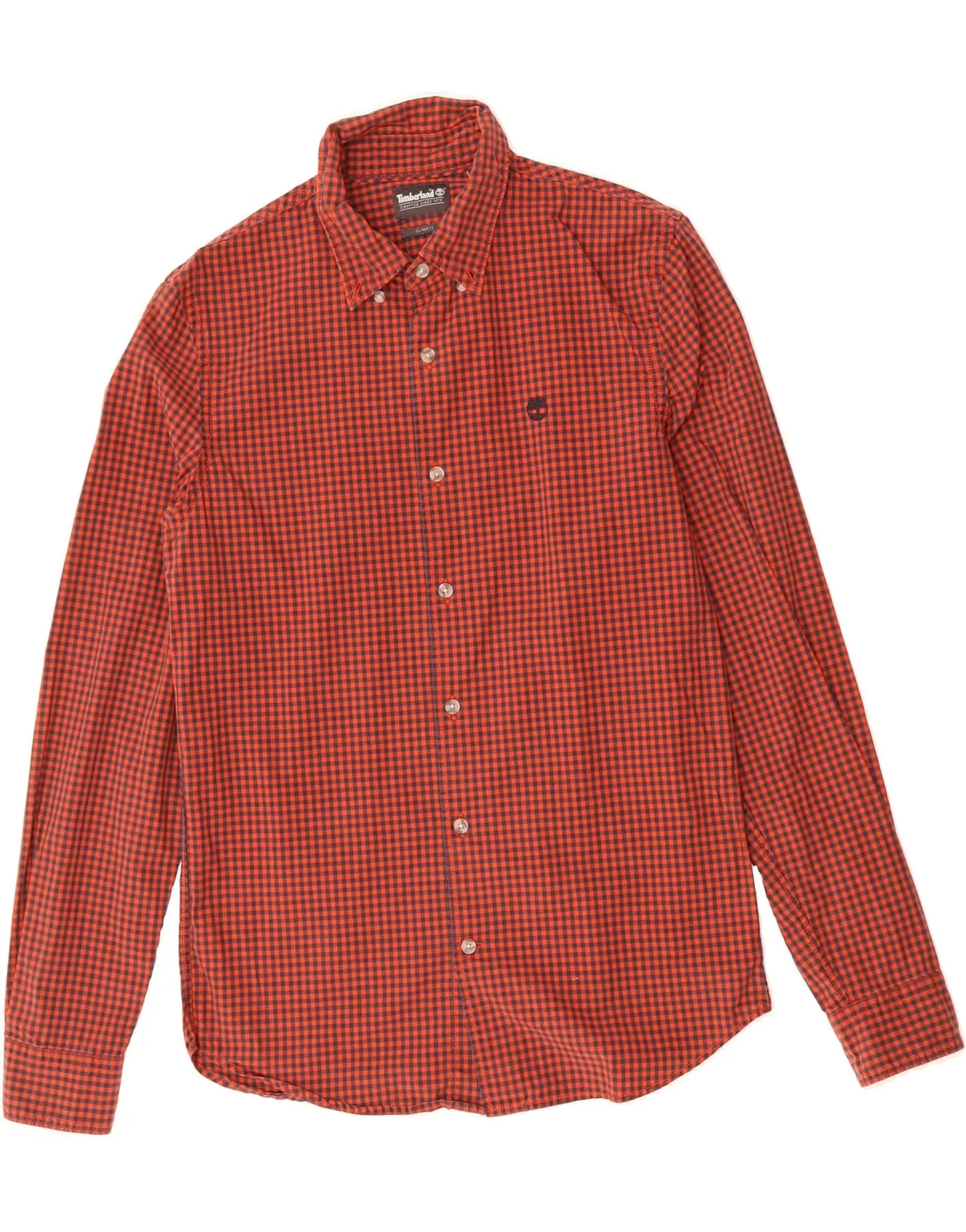 TIMBERLAND Mens Slim Fit Shirt Small Red Gingham Cotton Contemporary Look Custom Fit