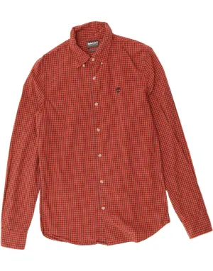 TIMBERLAND Mens Slim Fit Shirt Small Red Gingham Cotton Contemporary Look Custom Fit