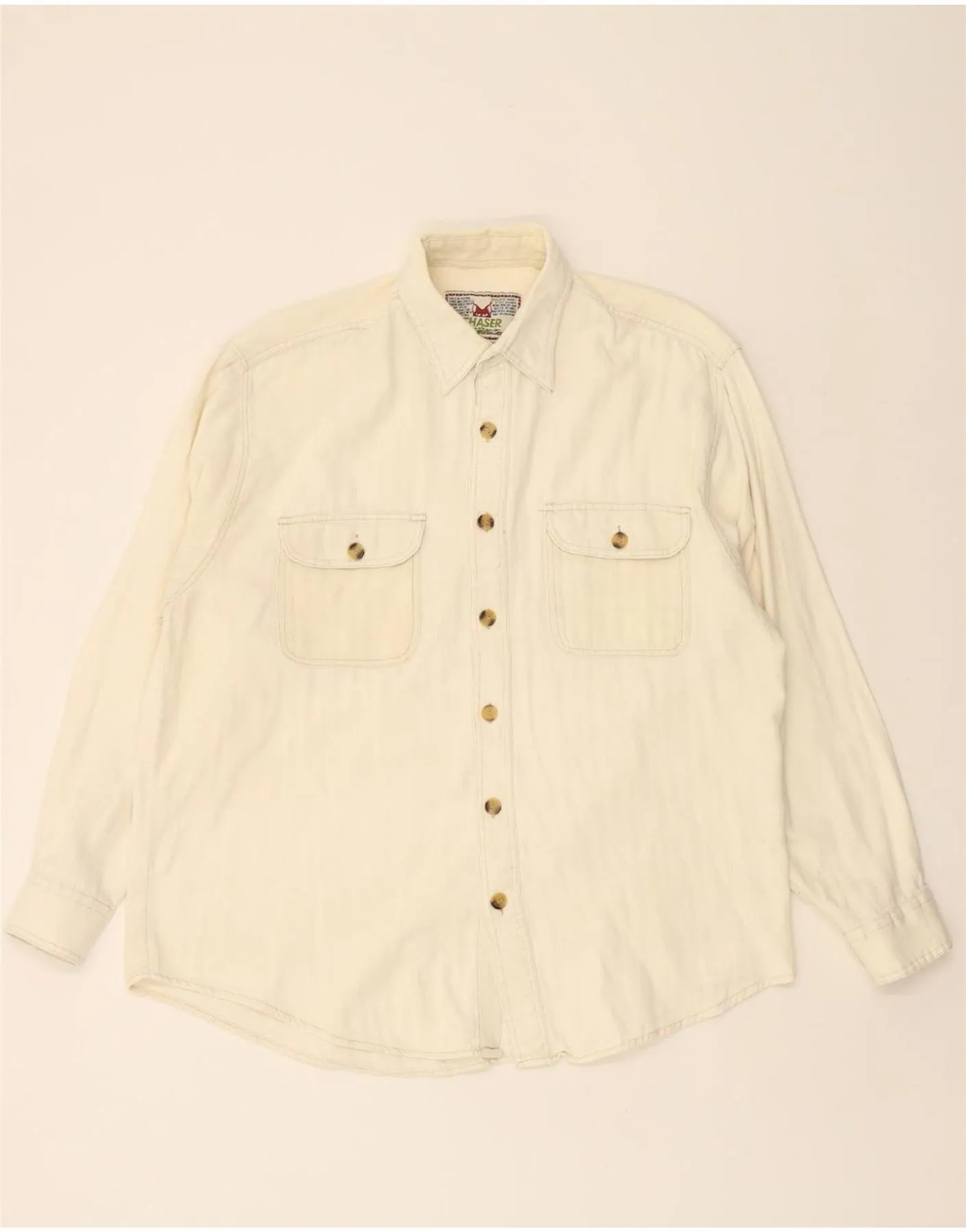 Minimalist Style Creative Professional CHASER Mens Shirt Large Beige