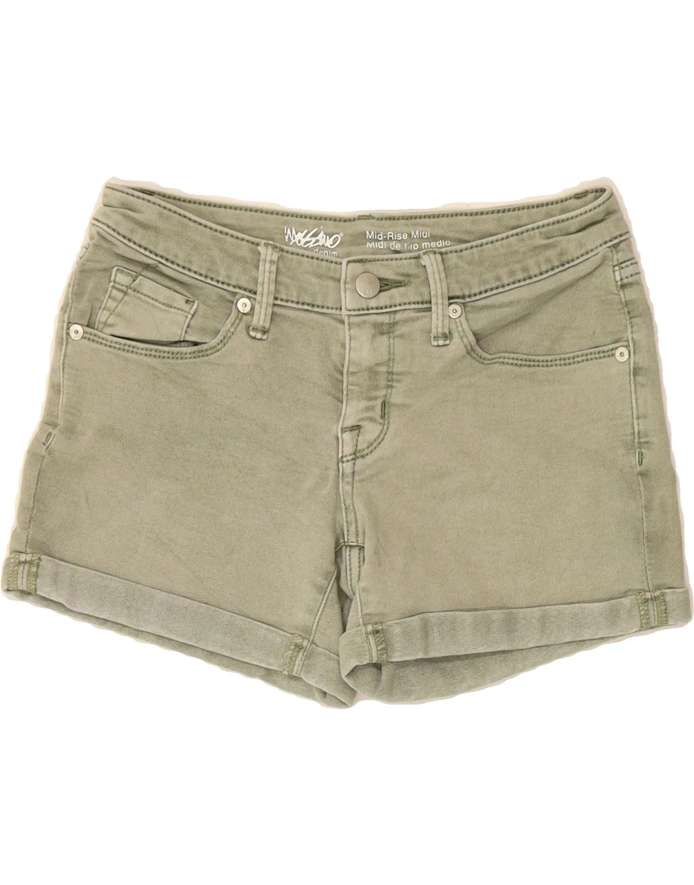 MOSSIMO Womens Mid Rise Denim Shorts US 0 XS W25  Khaki Cotton Comfort First Fit