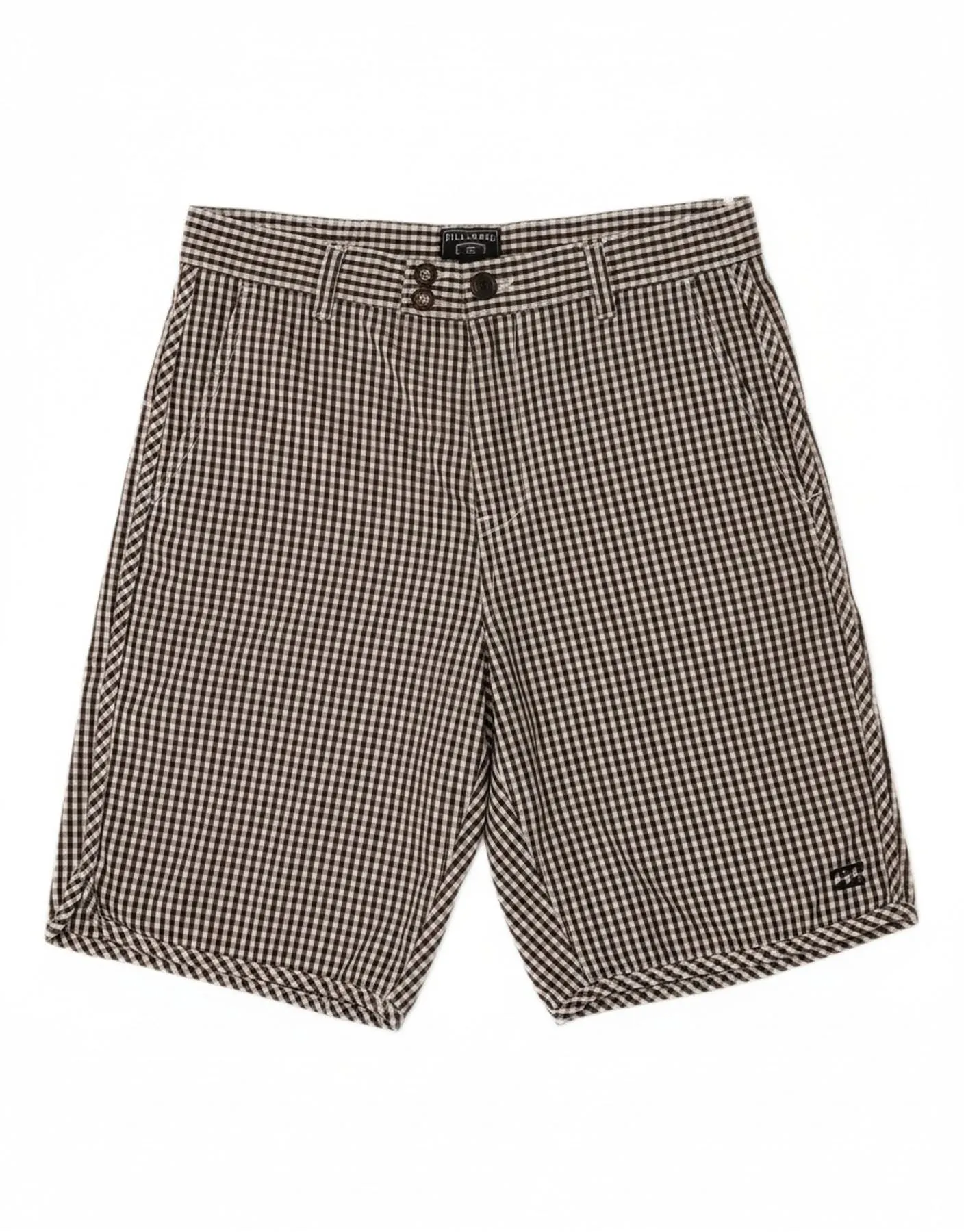 BILLABONG Mens Chino Shorts W32 Medium Black Gingham Cotton Clean Fabric Recycled Elastic Trim