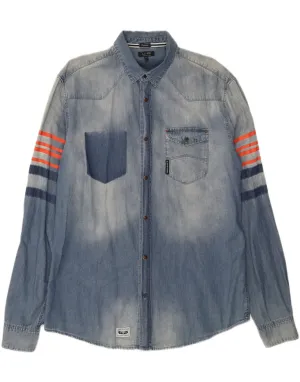 ARMANI JEANS Mens Denim Shirt XL Blue Colourblock Cotton Brushed Inner Lining Soft Collar Design