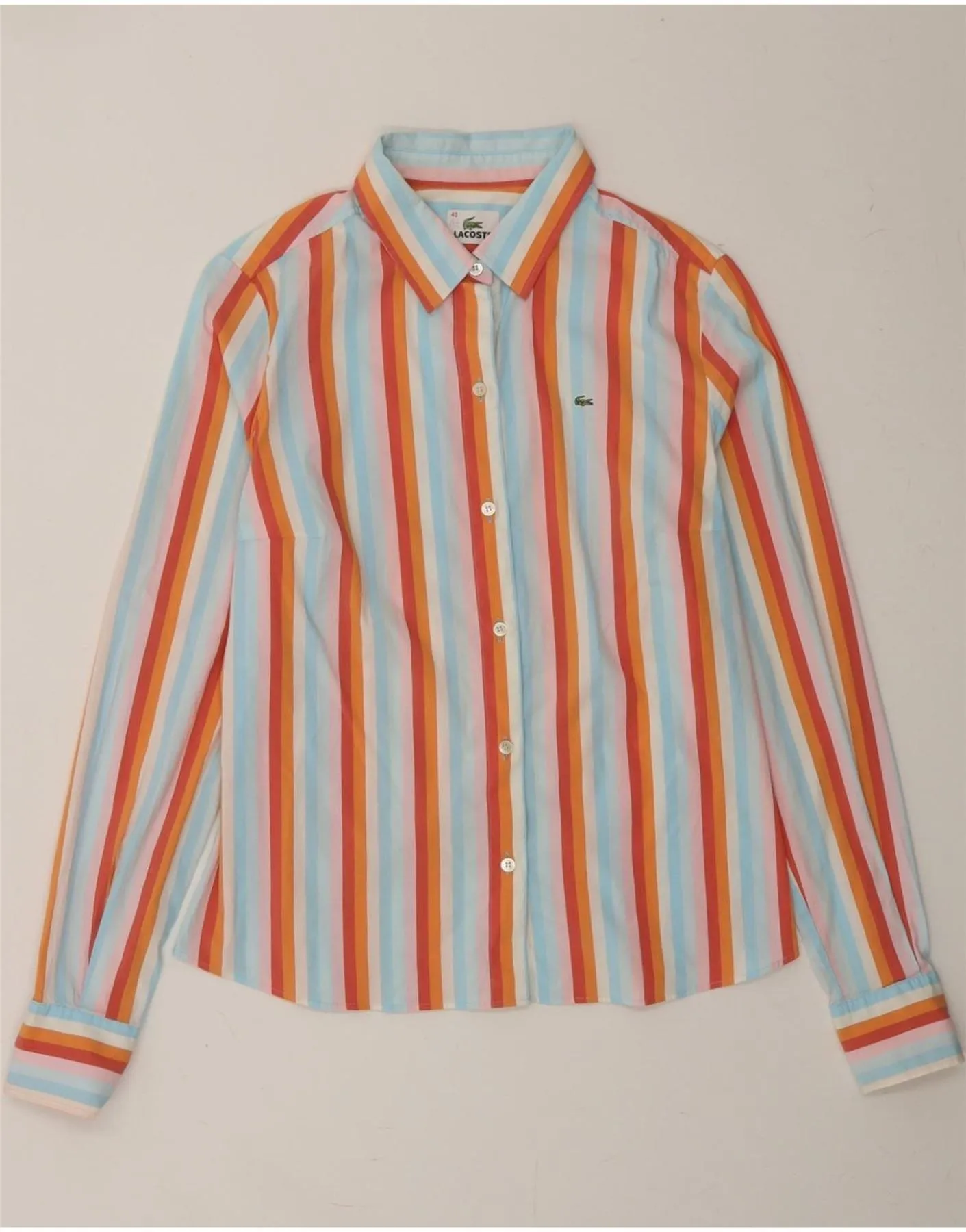 LACOSTE Womens Shirt Size 42 Large Multicoloured Striped Cotton Seasonal Fashion Relaxed Silhouette