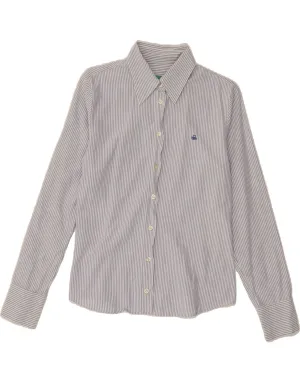 BENETTON Womens Shirt UK 12 Medium Blue Pinstripe Reinforced Buttonholes Versatile Styling
