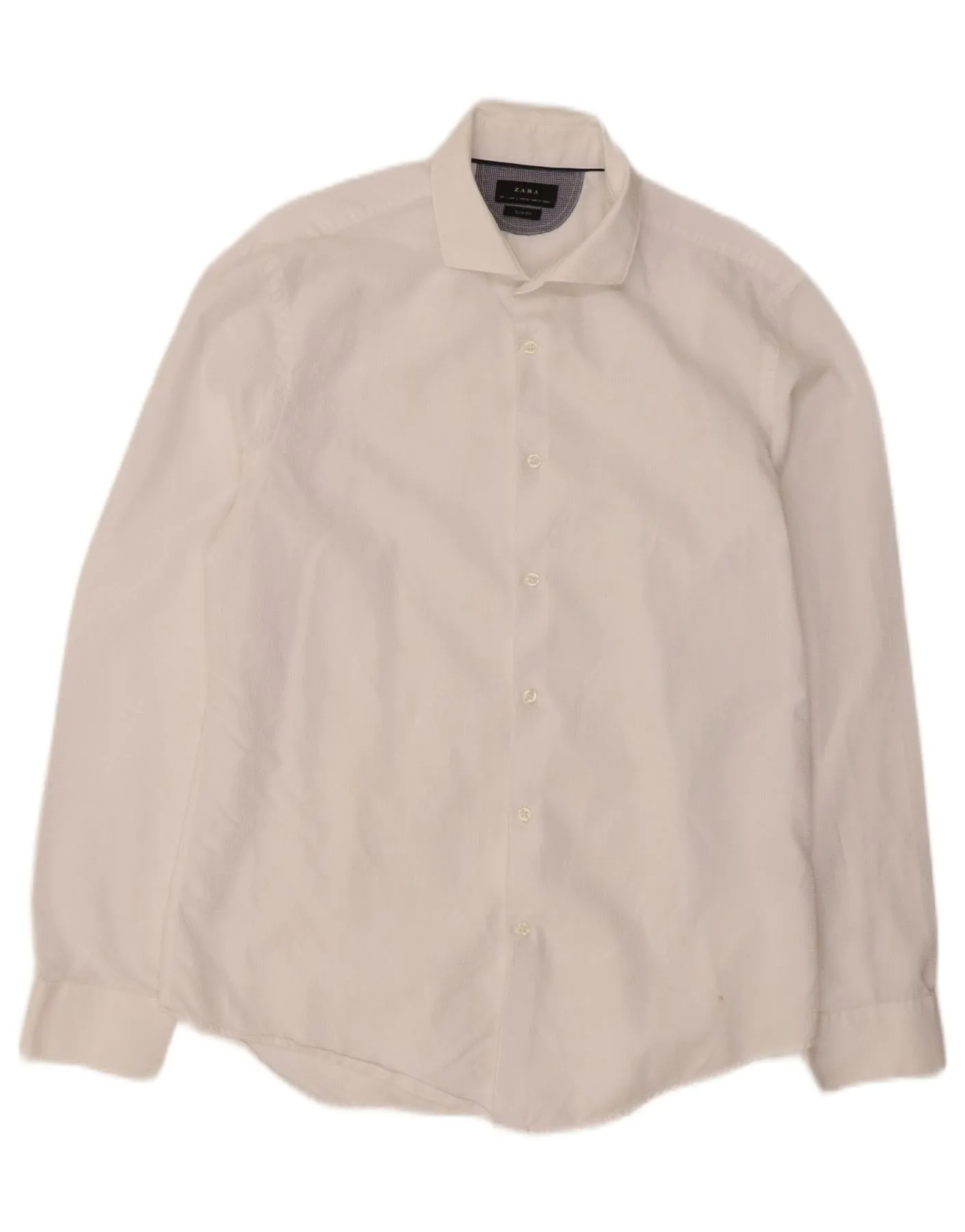 ZARA Mens Slim Fit Shirt Large White Cotton Lightweight Comfort Snug feel