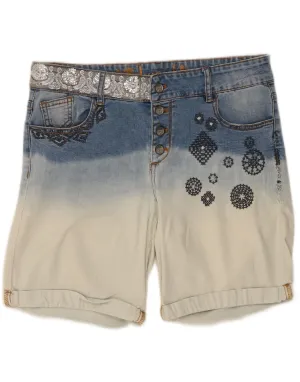 DESIGUAL Womens Denim Shorts W34 Large  Blue Colourblock Cotton Stretchy Cloth