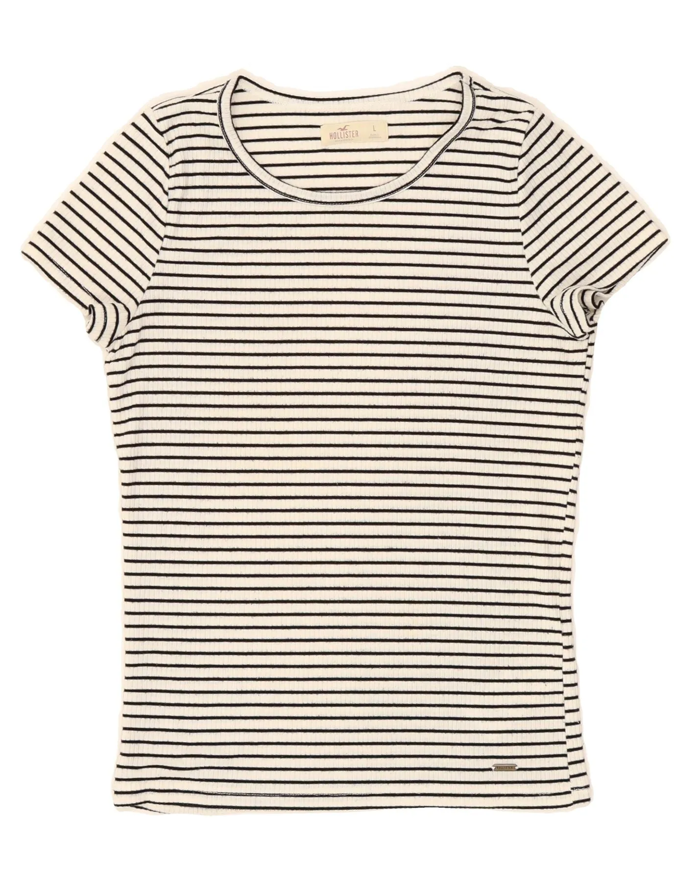 Cozy Wearable HOLLISTER Womens T-Shirt BEST SELL UK 14 Large White Striped Polyester