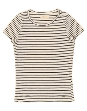 Cozy Wearable HOLLISTER Womens T-Shirt BEST SELL UK 14 Large White Striped Polyester