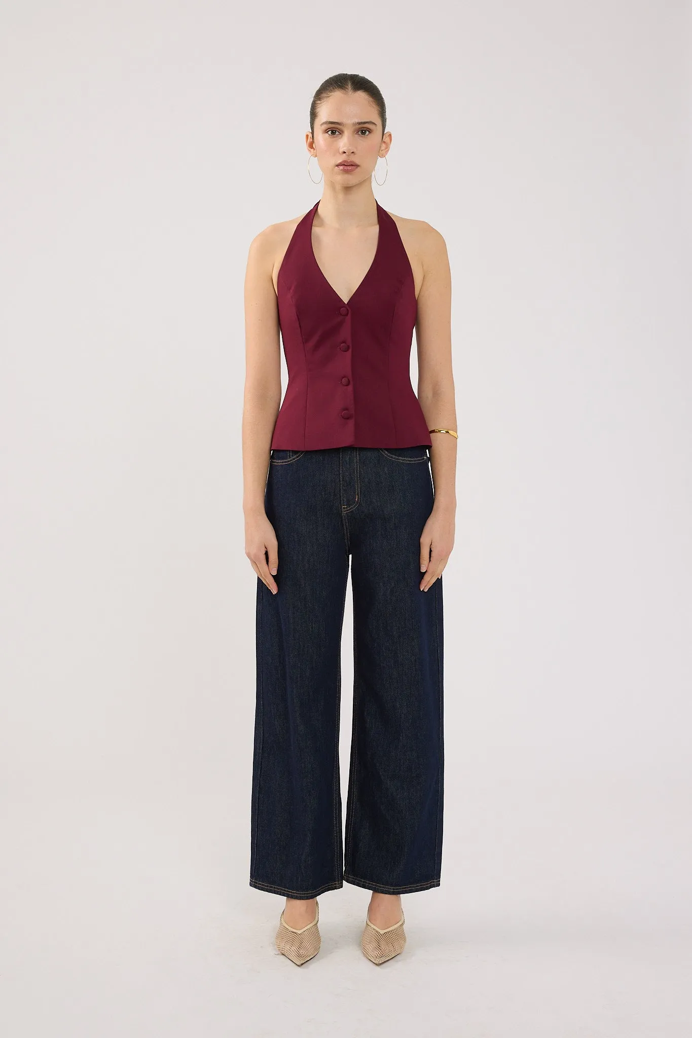 Perfect Stranger Luca Halter Tailored Vest Burgundy well known