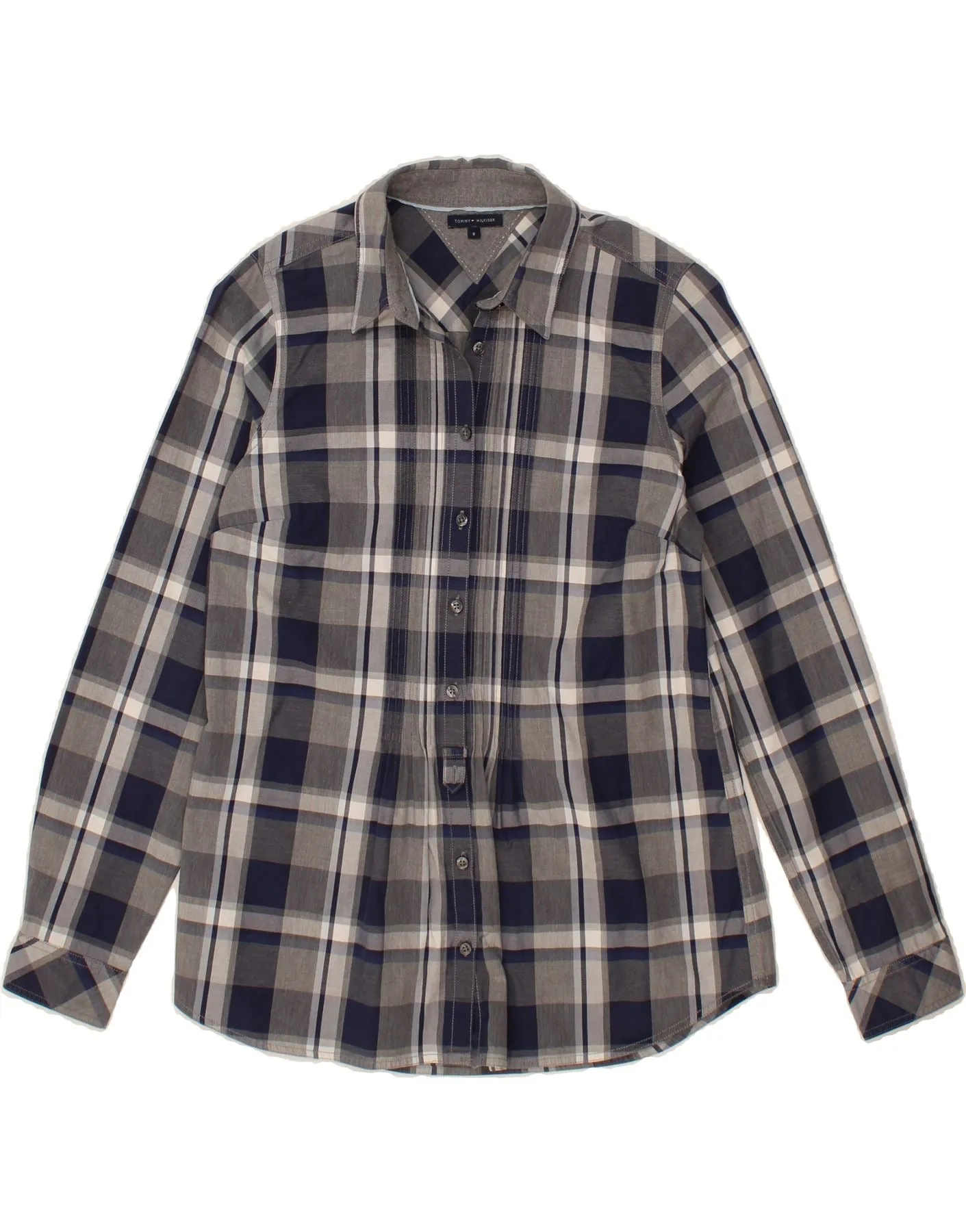 TOMMY HILFIGER Womens Shirt US 8 Medium Navy Blue Check Cotton Round Collar mix and match