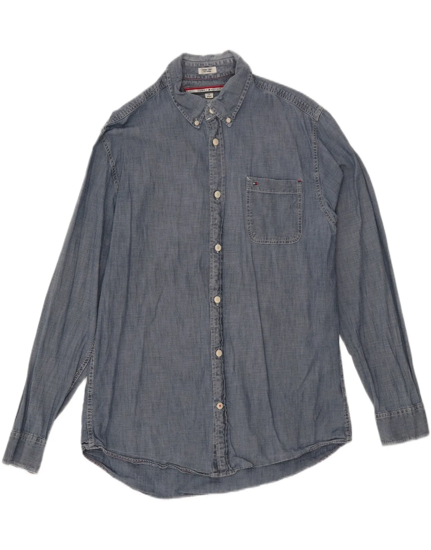 TOMMY HILFIGER Mens Custom Fit Shirt Large Blue Cotton Social Meetup