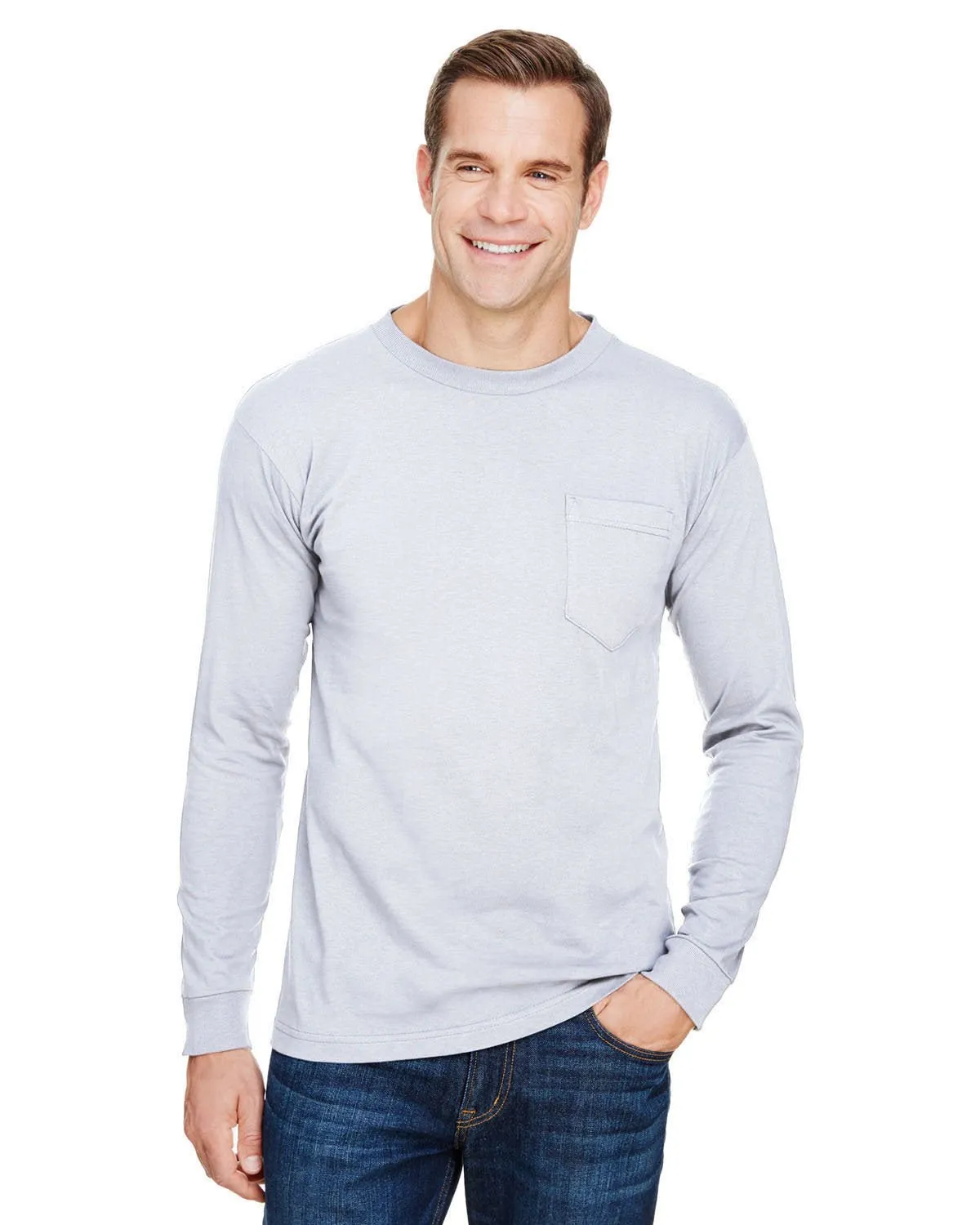 Perfect for Travel Bayside BA3055 Unisex Union-Made Long-Sleeve Pocket Crew T-Shirt