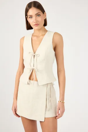 Perfect Stranger Linen Tie Up Vest Top Oatmeal Enhanced Ventilation