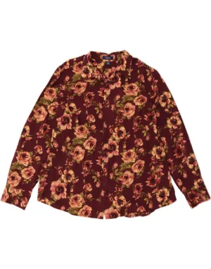 Layered Collar Double Needle Hemming CHAPS Womens Shirt Blouse UK 18 XL Burgundy Floral Cotton
