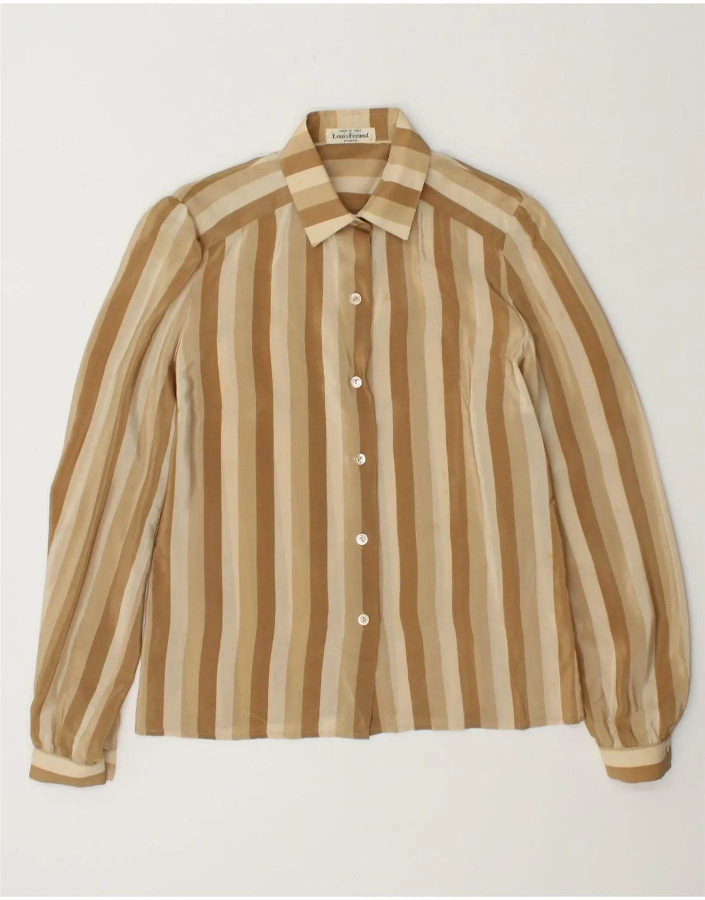 Chambray Fabric LOUIS FERAUD Womens Shirt Blouse UK 14 Medium Brown Striped